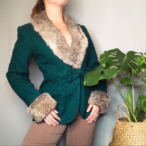 Vintage 70s teal green fur coat